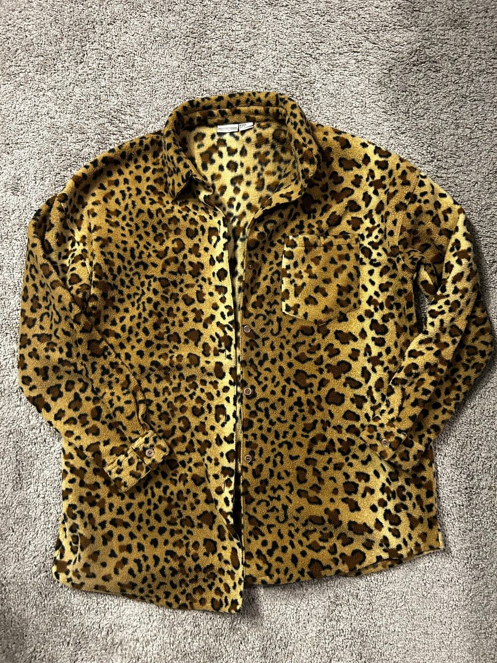 Vintage Newport News Leopard Print Fleece Jacket Women Size S Button Front